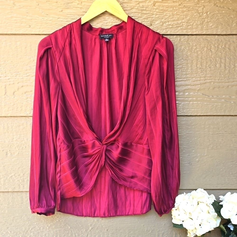 Current Air burgundy satin draped twist blouse  XS